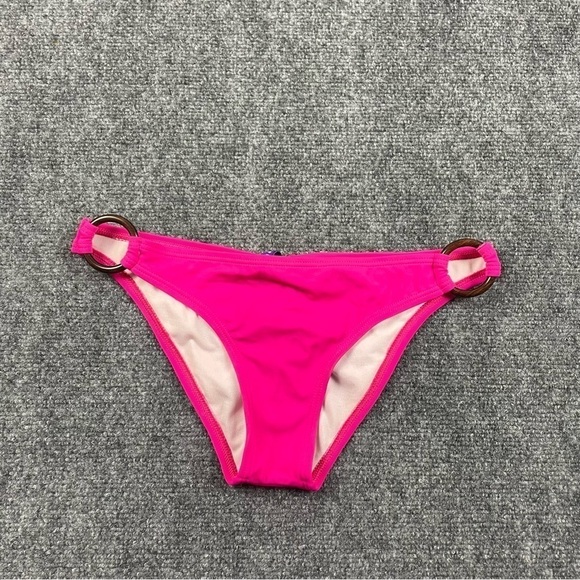 REEF Women’s Hot Pink bikini bottom brown rings on sides ruched butt size Medium - Picture 1 of 6